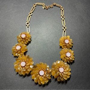 J. Crew Opal Jeweled Faceted Amber Floral Statement Necklace Antiqued Gold Tone